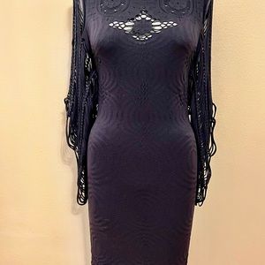 Poof! tight sexy black knit dress with cool sleeves